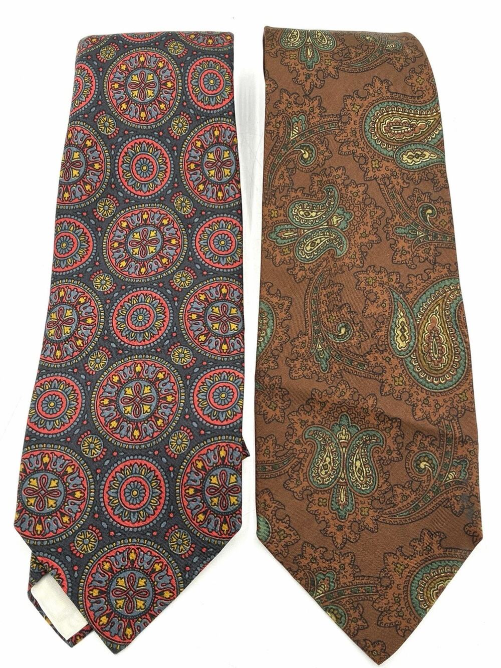 Lancer Neckwear Silk Tie Lot of 2 Vintage 1970s Wide Medallion Paisley